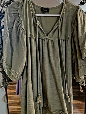 GiGiO Olive Green Boho Peasant Top